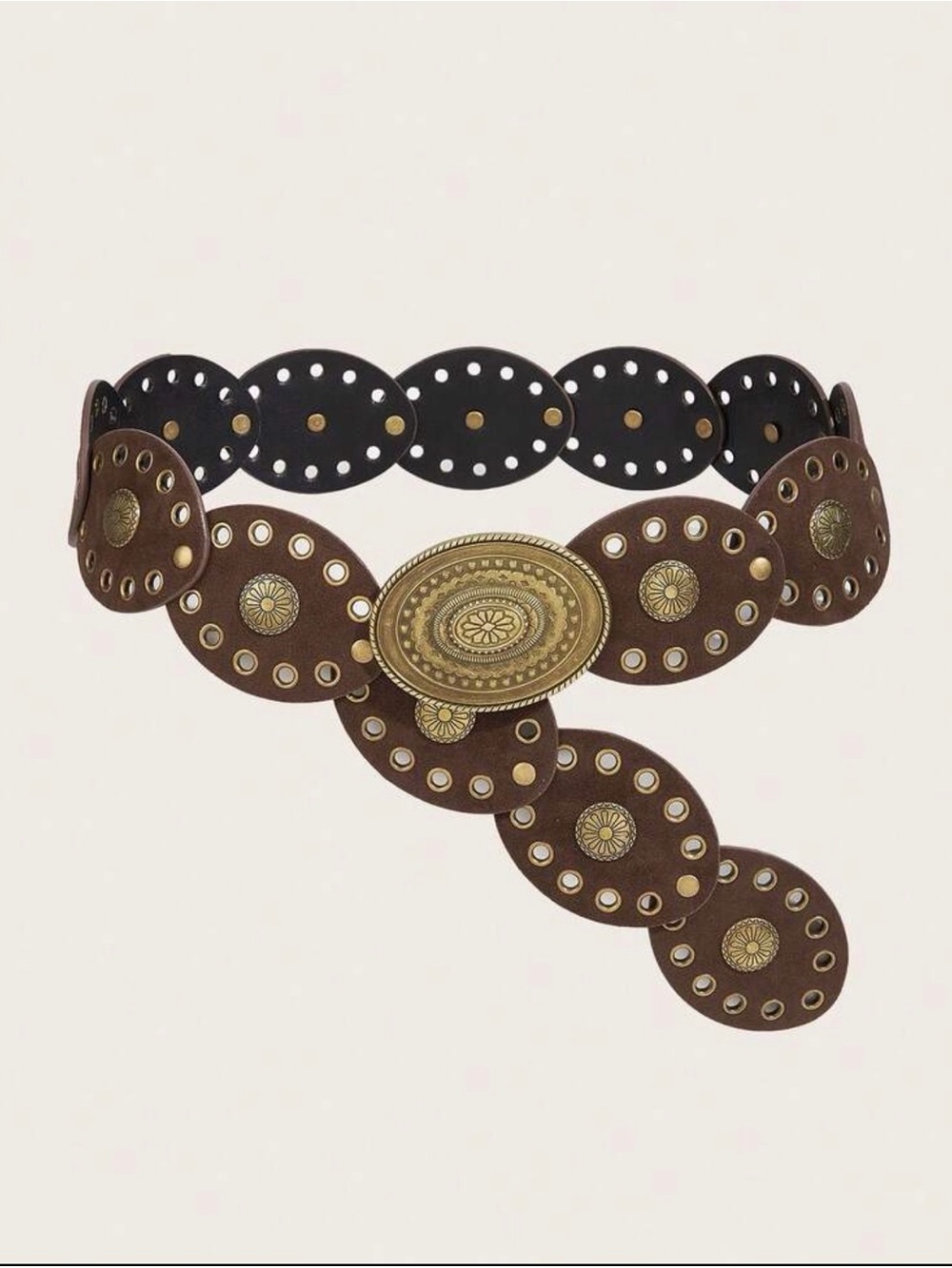 Boho Disc Faux Leather Brown Western Buckle Adjustable Coachella Belt